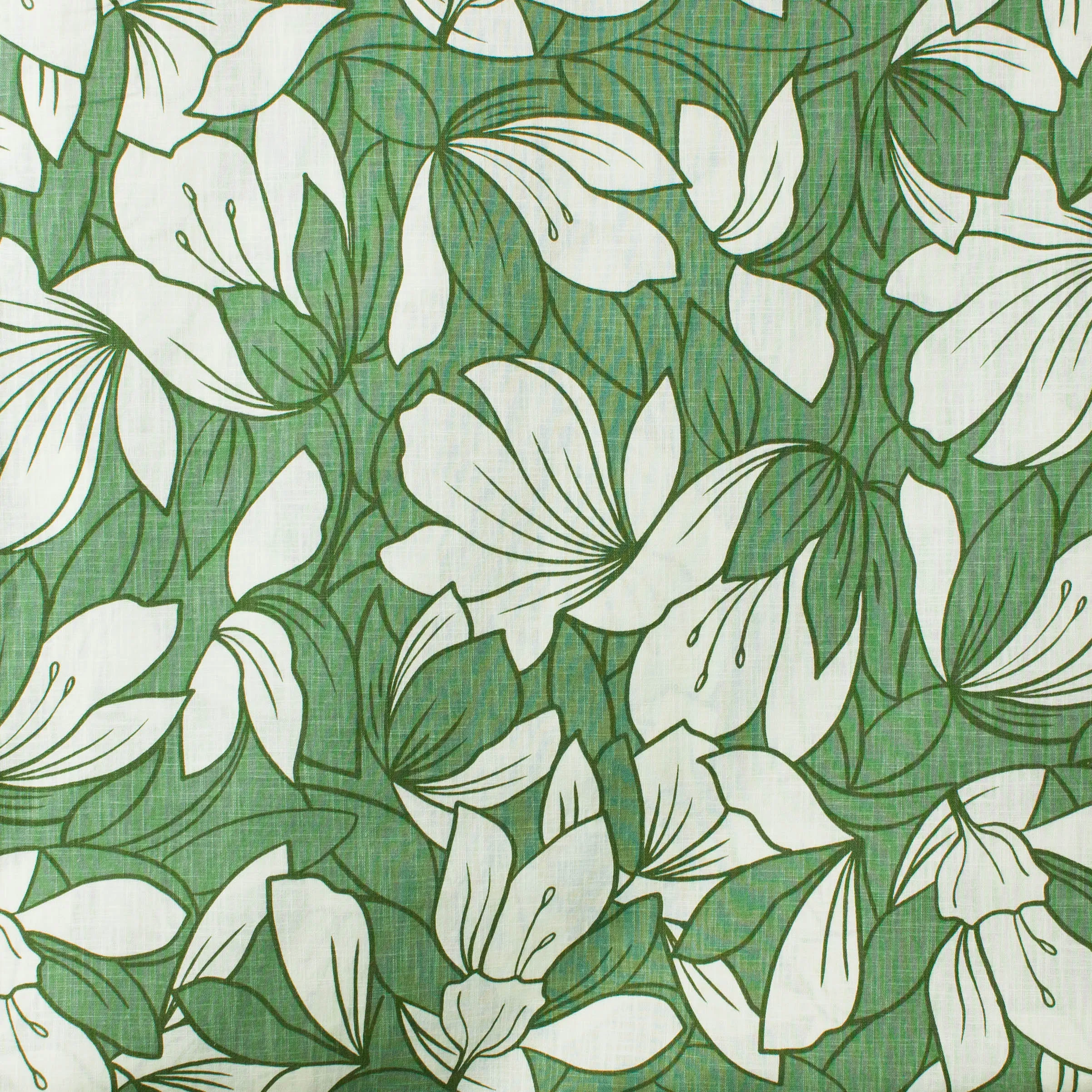 Linnen katoen met groen / witte bloemen